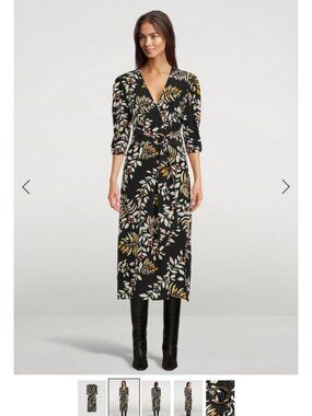 BA&SH Crissy Midi Dress In Floral Print Black
